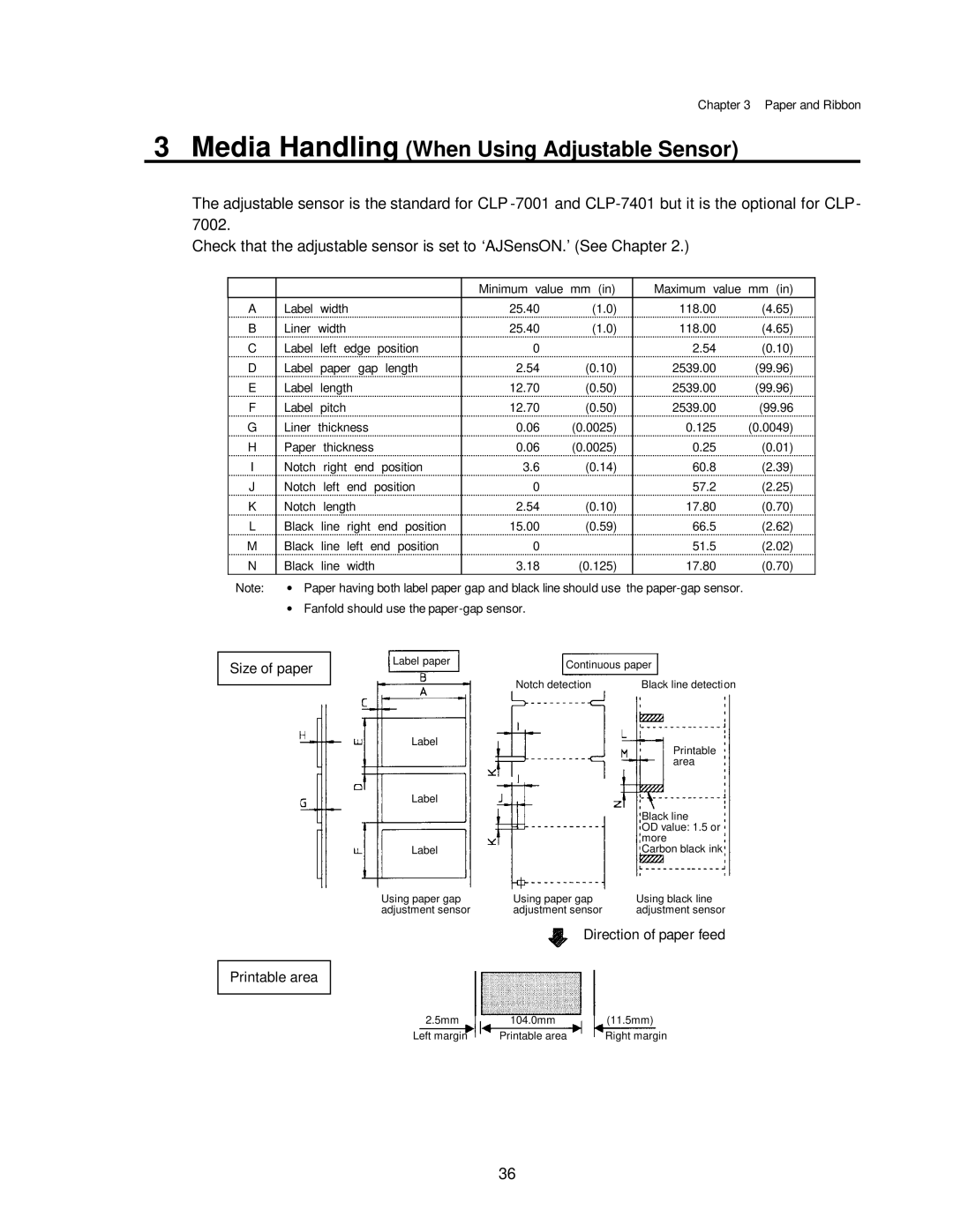 Citizen CLP-7001, CLP-7401, CLP-7002 user manual Media Handling When Using Adjustable Sensor 