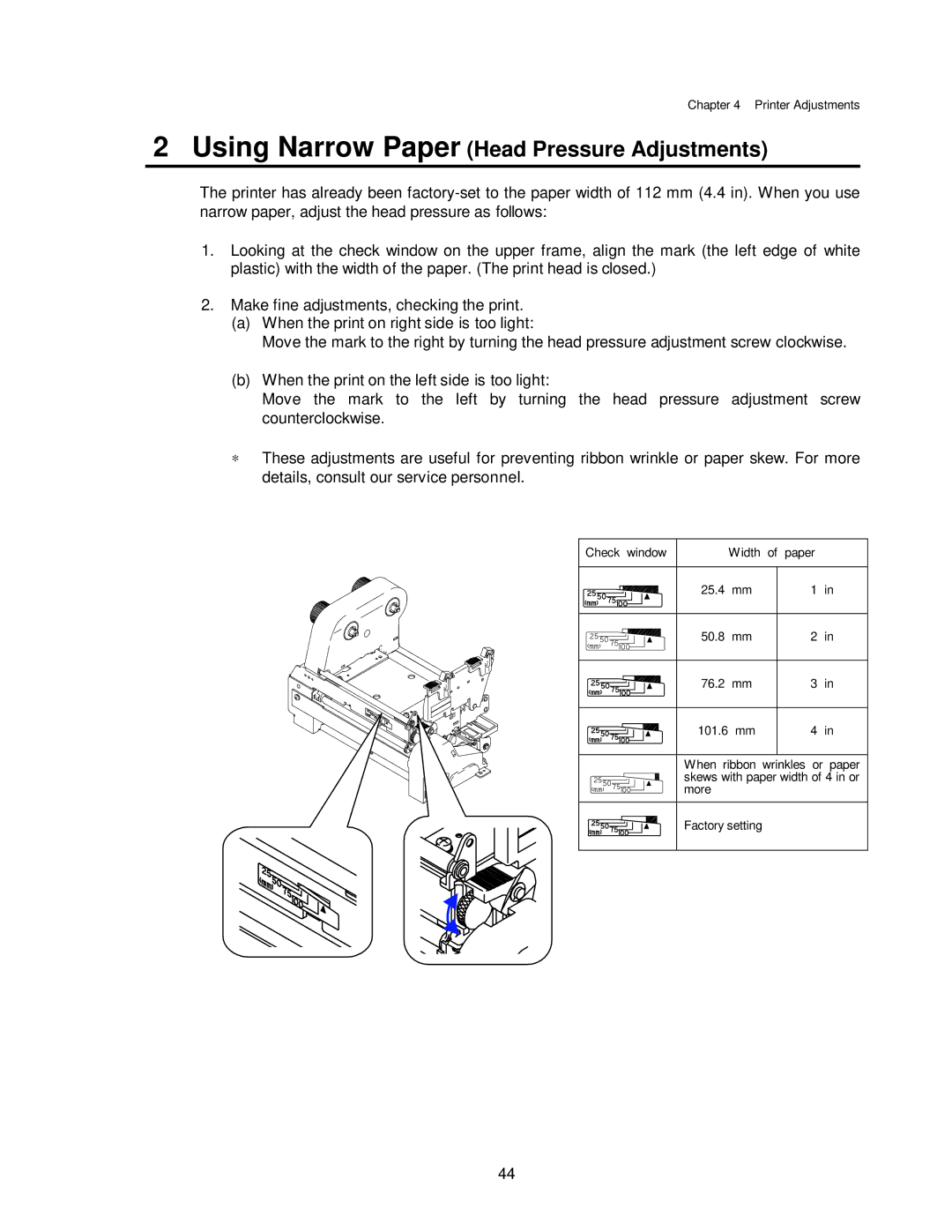 Citizen CLP-7401, CLP-7001, CLP-7002 user manual Using Narrow Paper Head Pressure Adjustments 