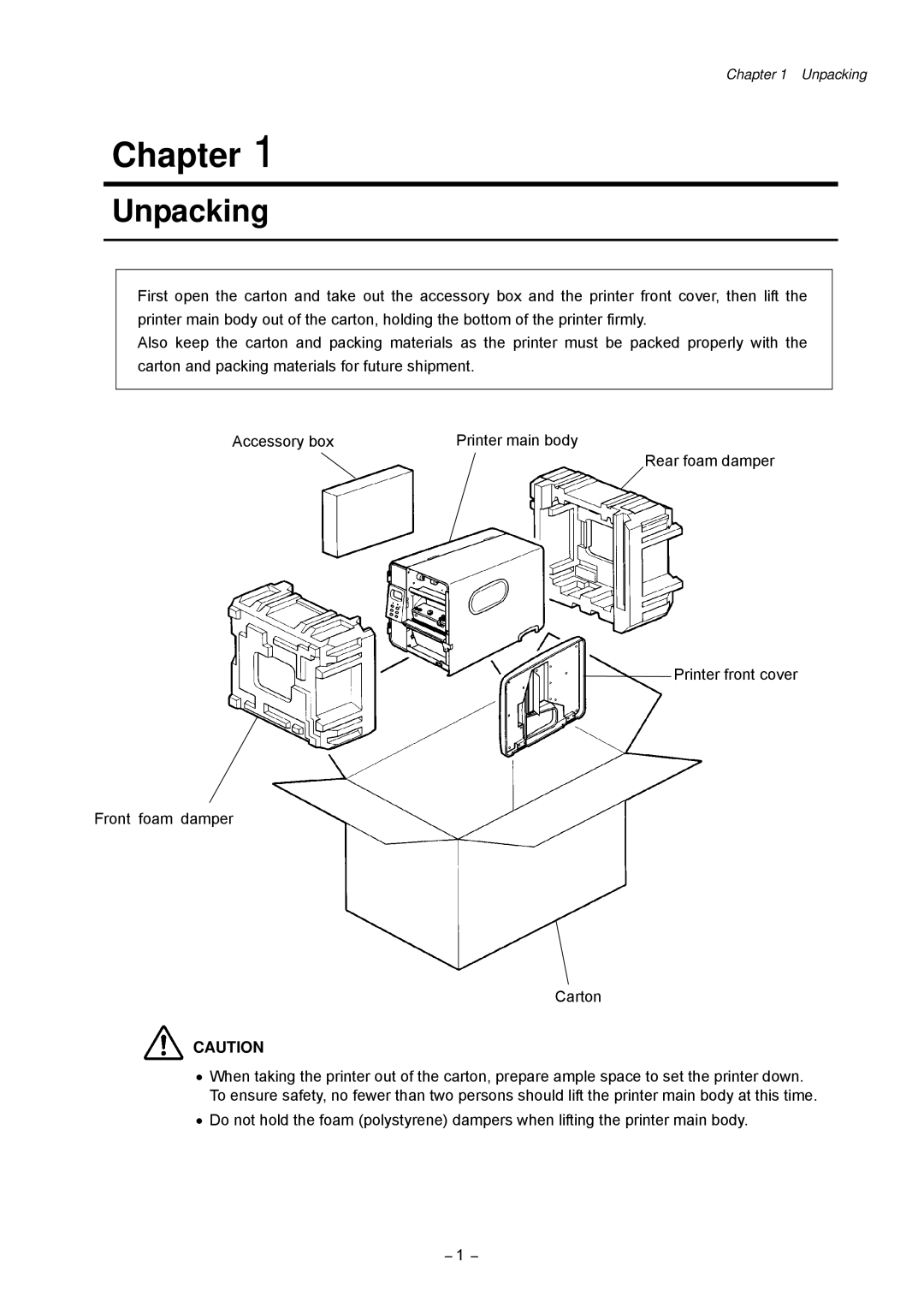 Citizen CLP-9301, CLP-9001 user manual Chapter, Unpacking 