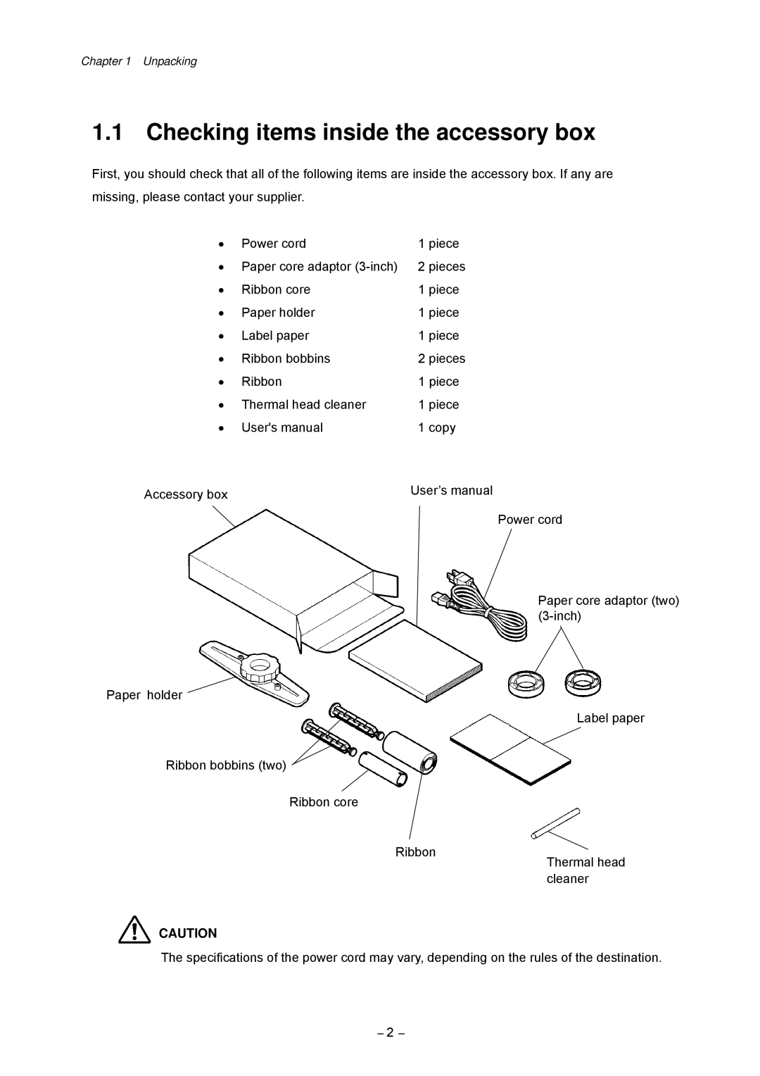 Citizen CLP-9001, CLP-9301 user manual Checking items inside the accessory box 