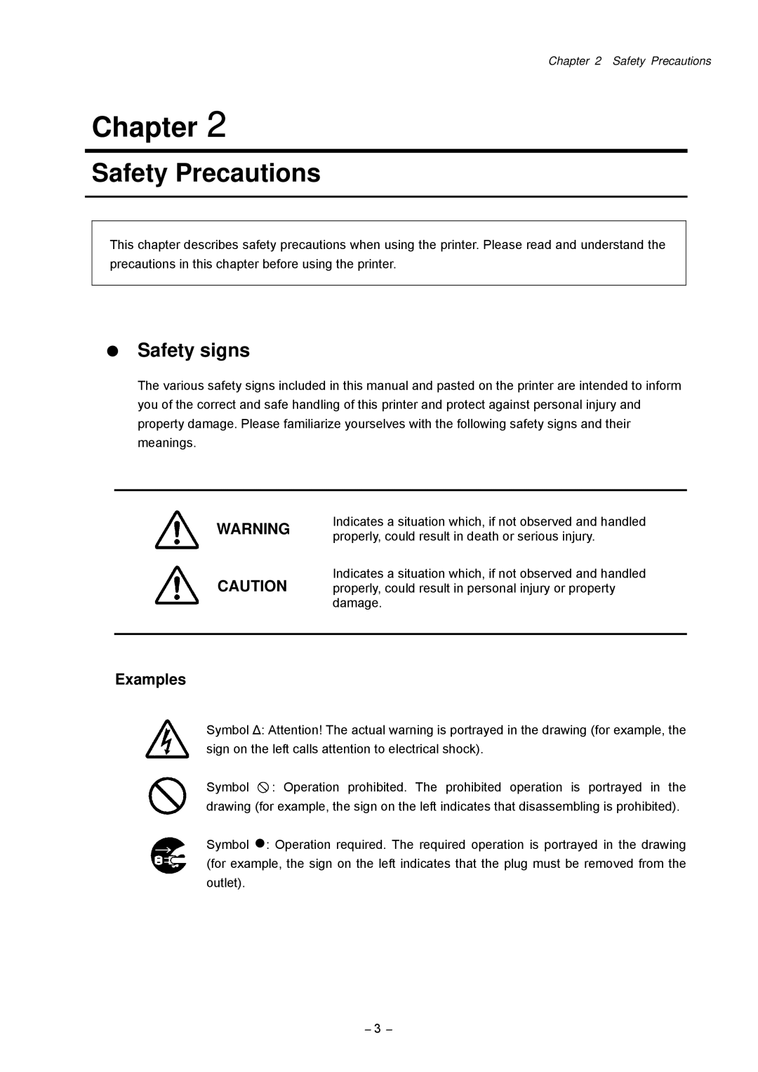 Citizen CLP-9301, CLP-9001 user manual Safety Precautions, Examples 