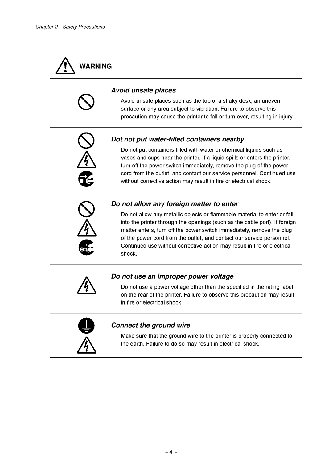 Citizen CLP-9001, CLP-9301 user manual Avoid unsafe places 