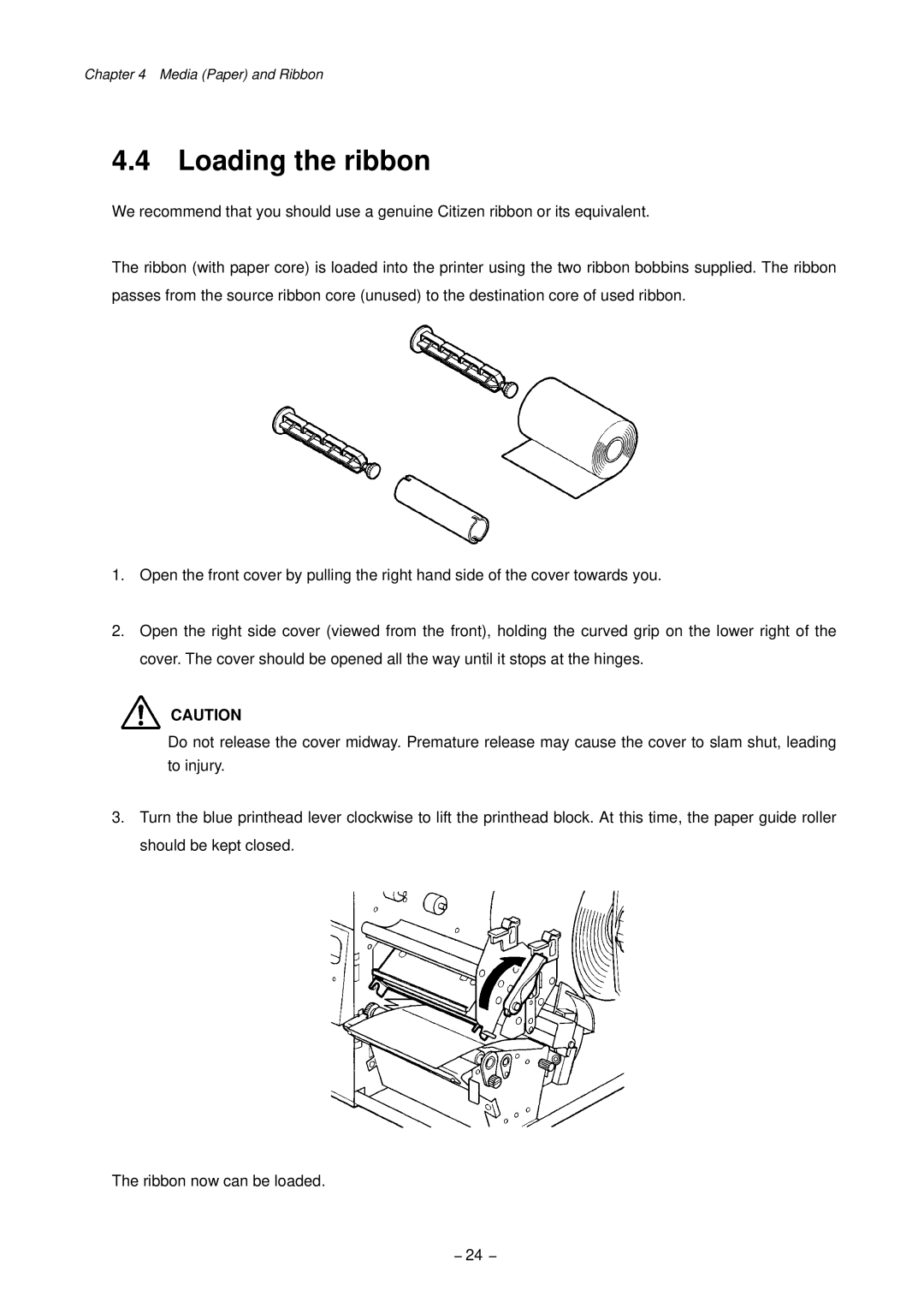 Citizen CLP-9301, CLP-9001 user manual Loading the ribbon 