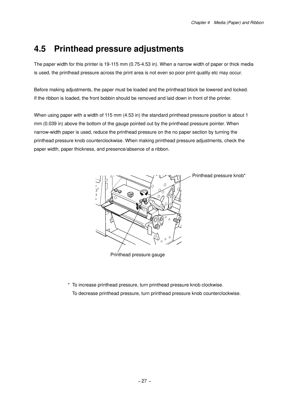 Citizen CLP-9001, CLP-9301 user manual Printhead pressure adjustments 