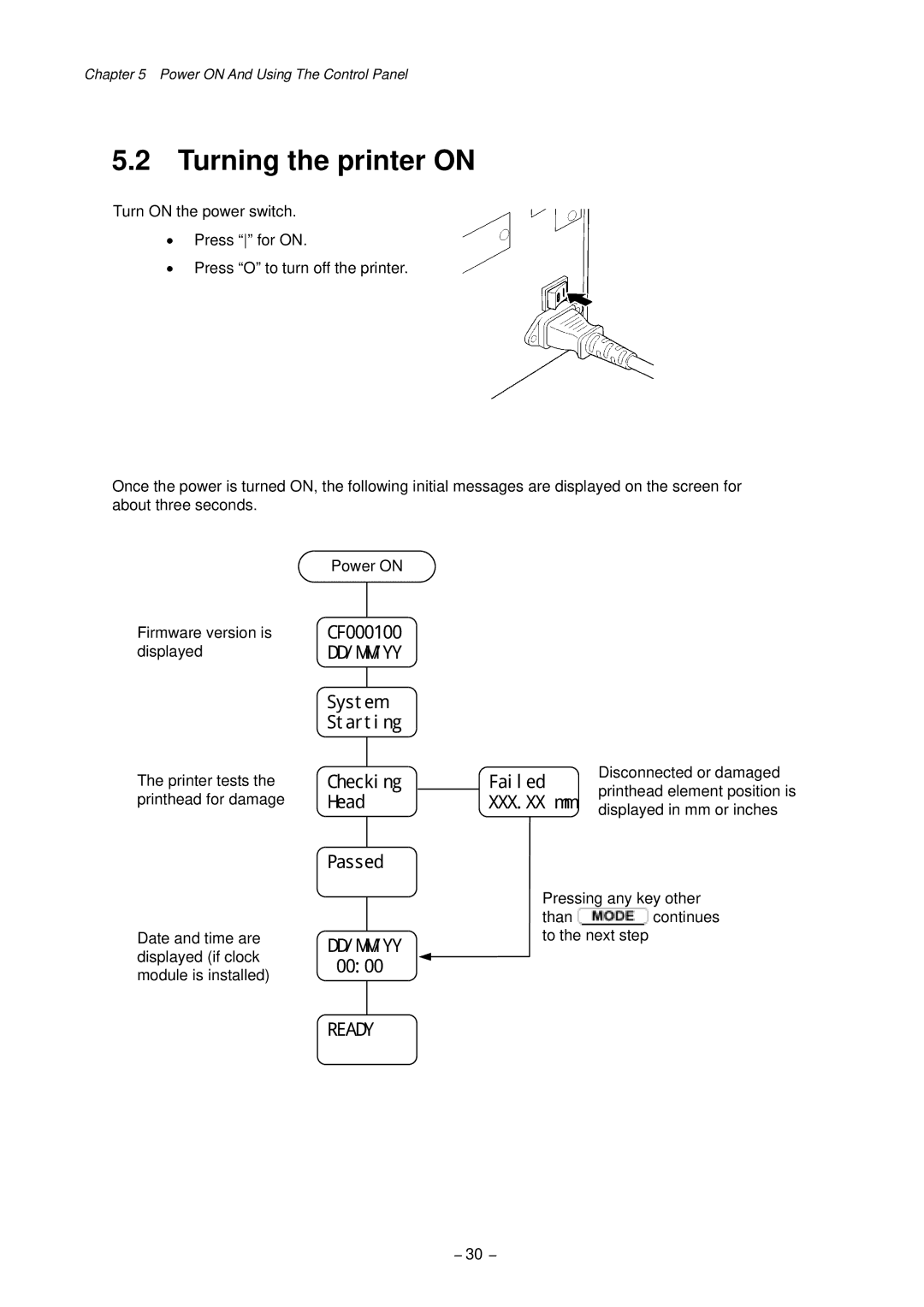 Citizen CLP-9301, CLP-9001 user manual Turning the printer on 