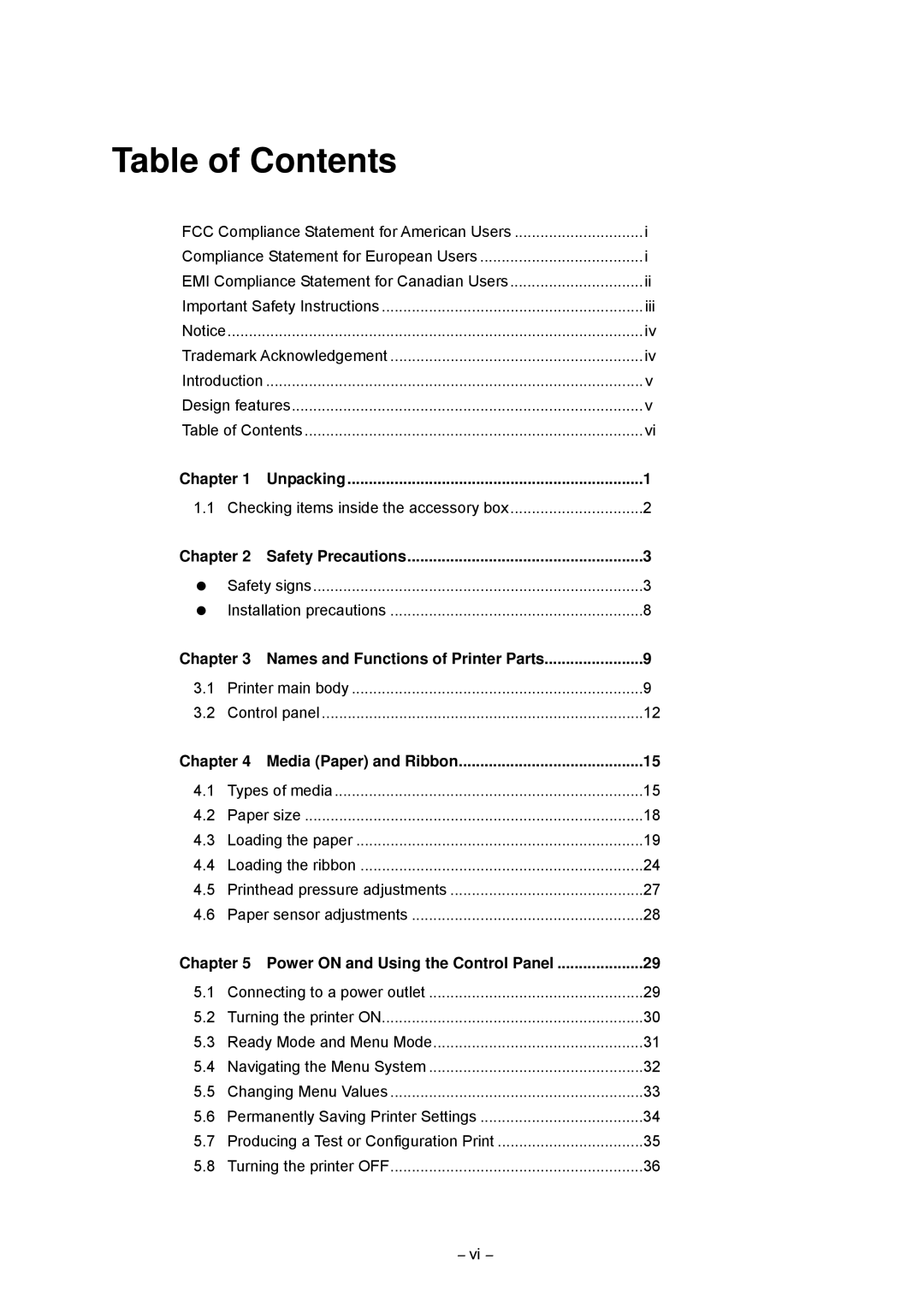 Citizen CLP-9001, CLP-9301 user manual Table of Contents 