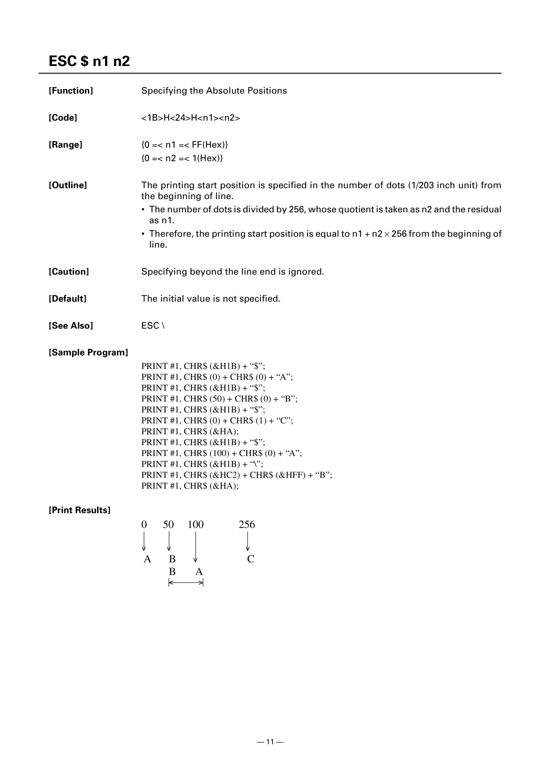 Citizen CMP-10 manual ESC $ n1 n2, Default 