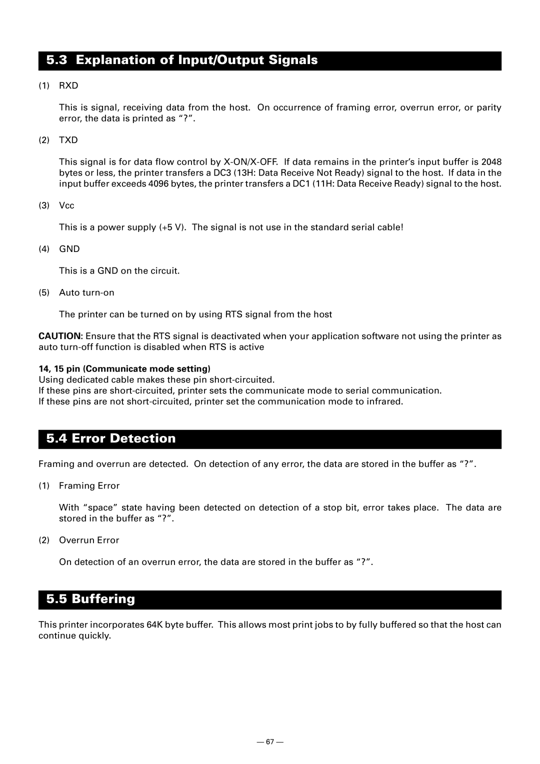 Citizen CMP-10 manual Explanation of Input/Output Signals, 14, 15 pin Communicate mode setting 