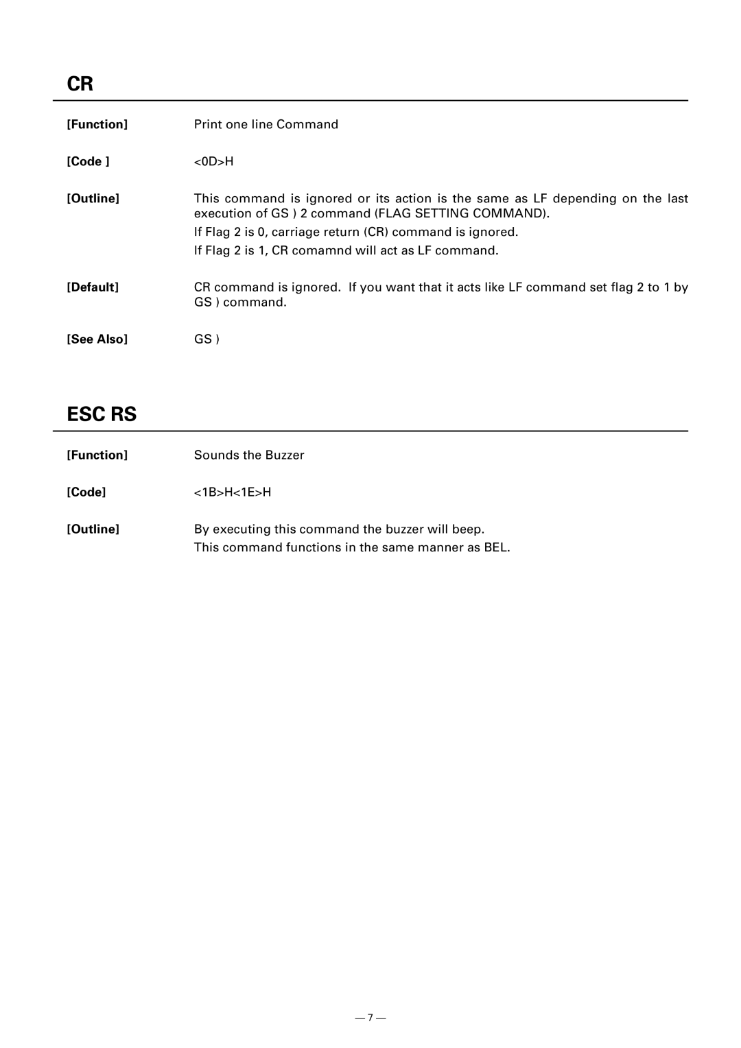 Citizen CMP-10 manual Esc Rs, Default 