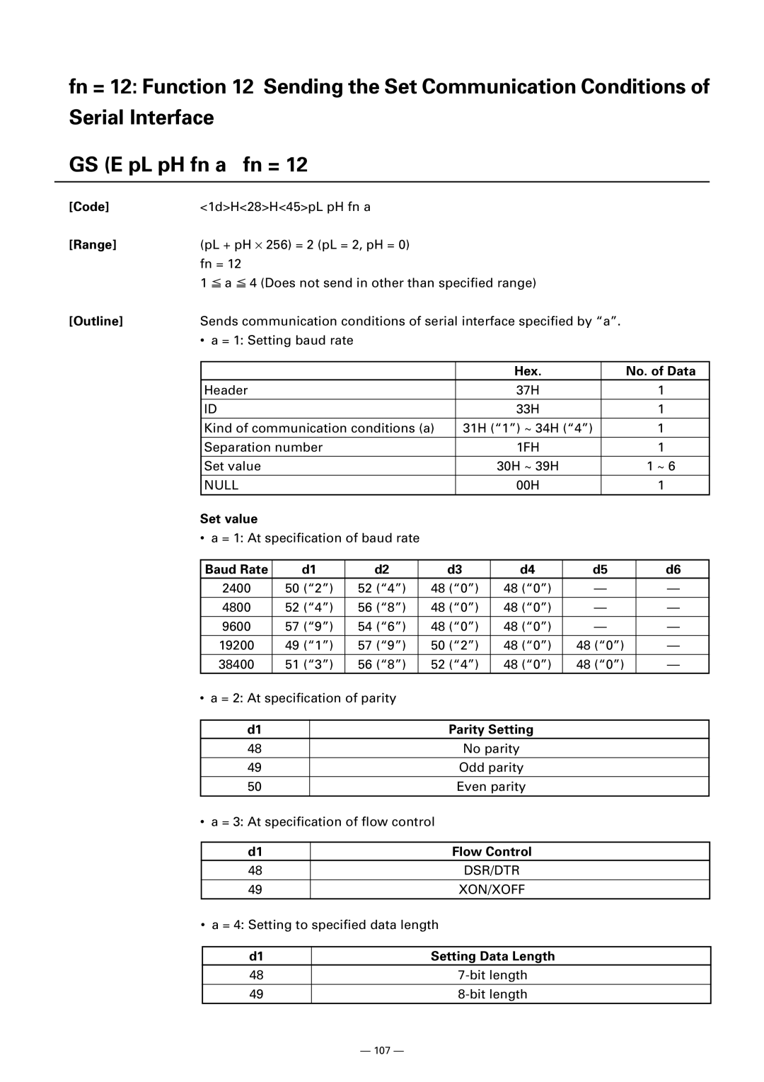 Citizen CT-S300 manual Hex No. of Data, Set value 