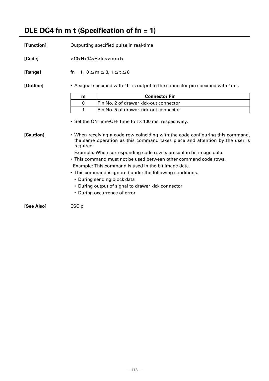 Citizen CT-S300 manual DLE DC4 fn m t Specification of fn = 