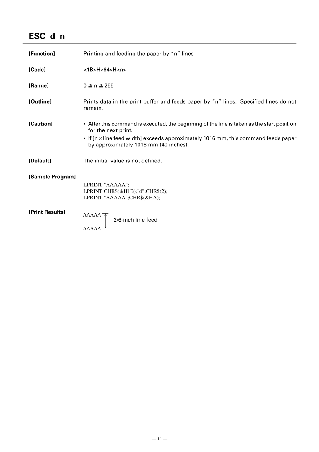 Citizen CT-S300 manual ESC d n, Default Sample Program Print Results 