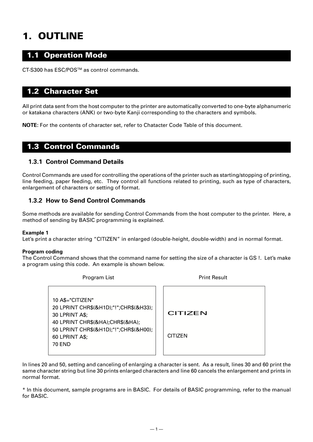 Citizen CT-S300 manual Example, Program coding 