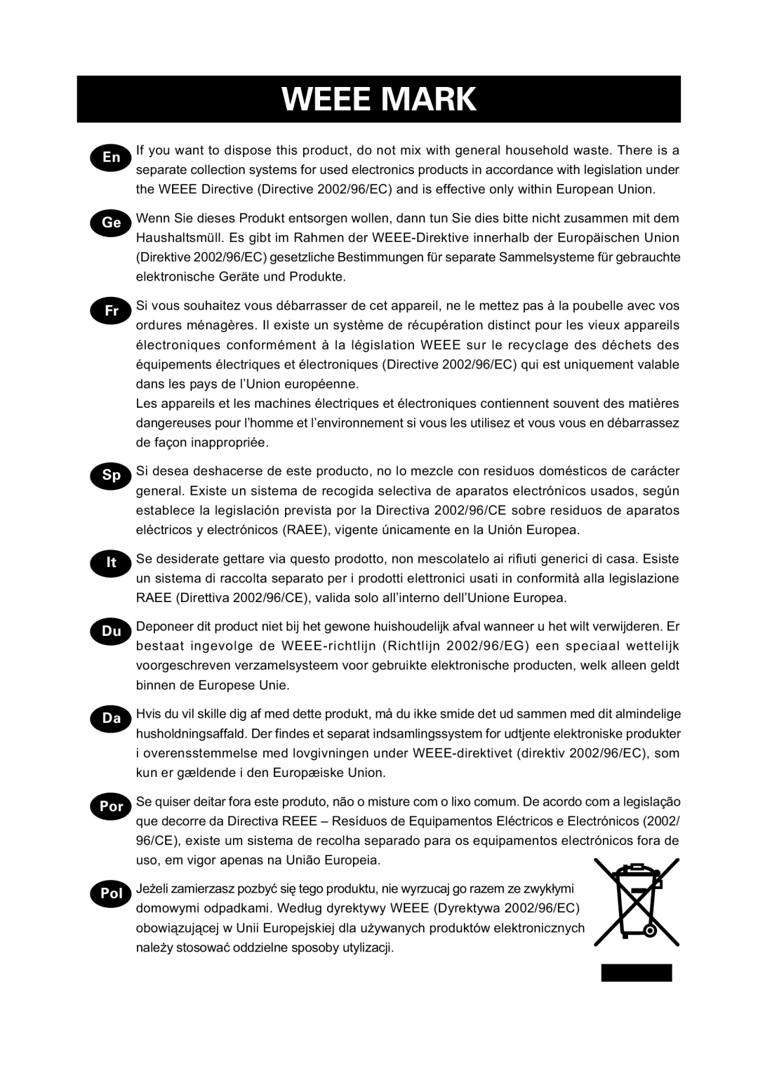 Citizen CT-S4000DC user manual Weee Mark 