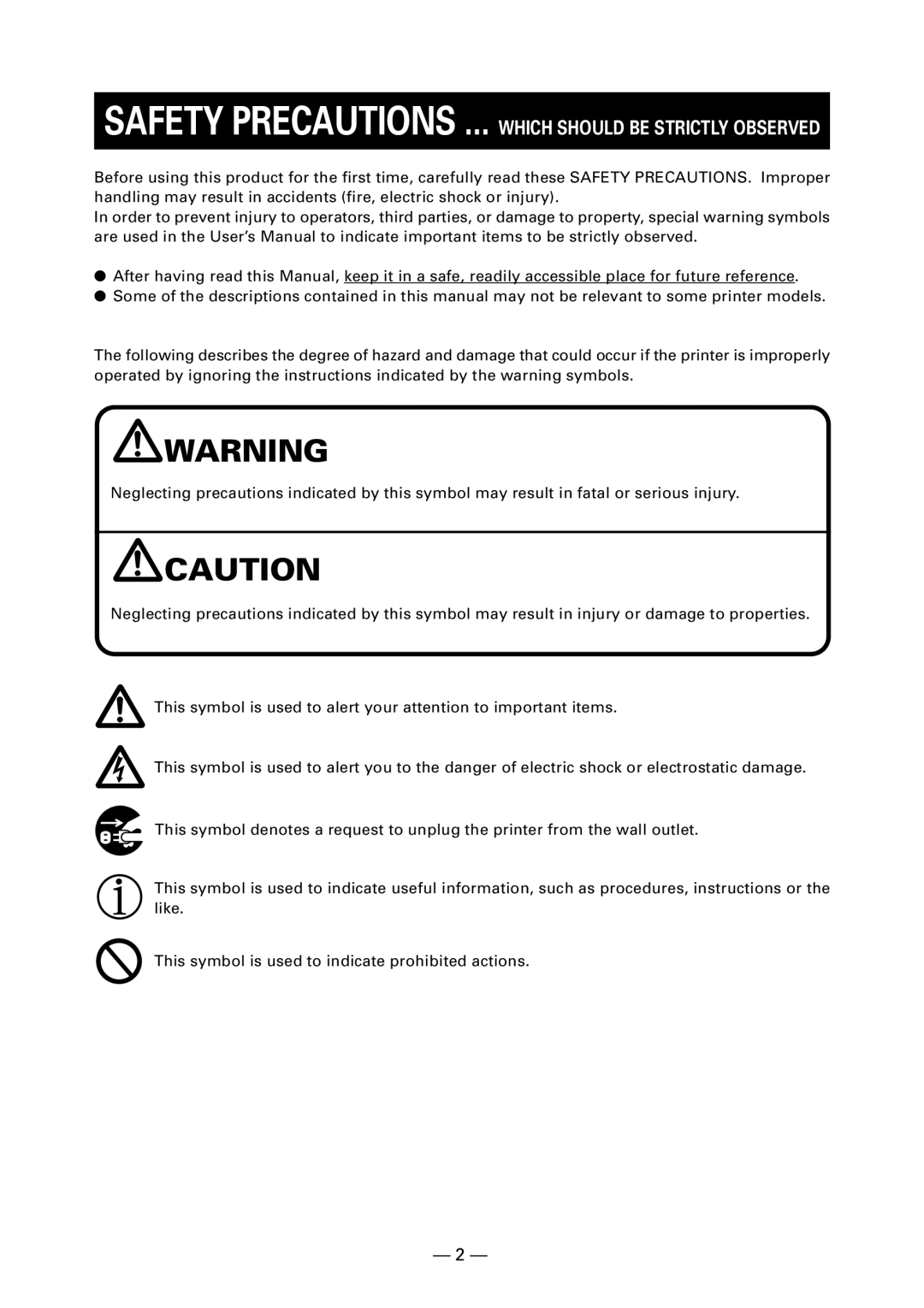 Citizen CT-S4000DC user manual Safety Precautions ... Which should be Strictly Observed 