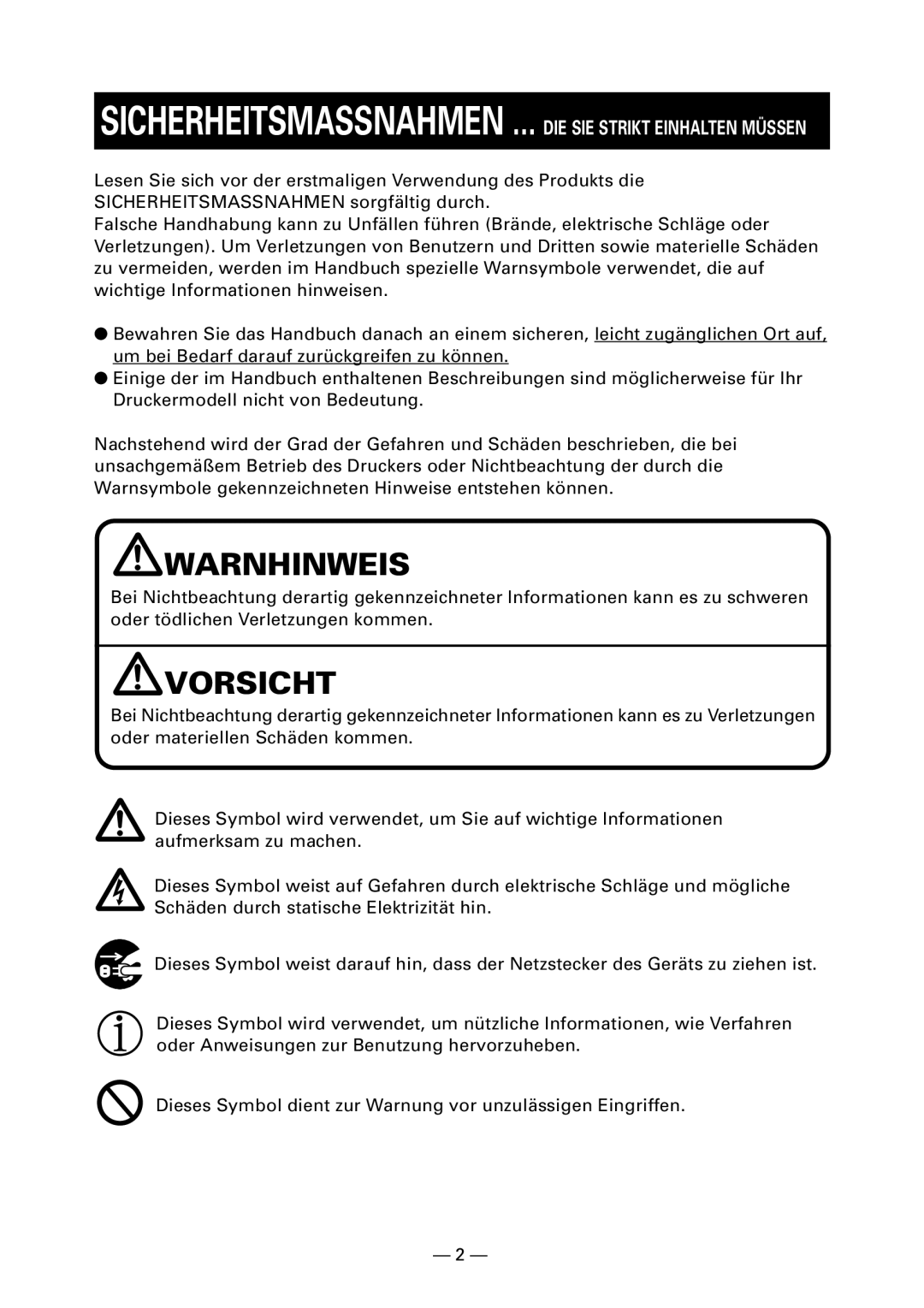 Citizen CT-S4000DC user manual Warnhinweis, Vorsicht 