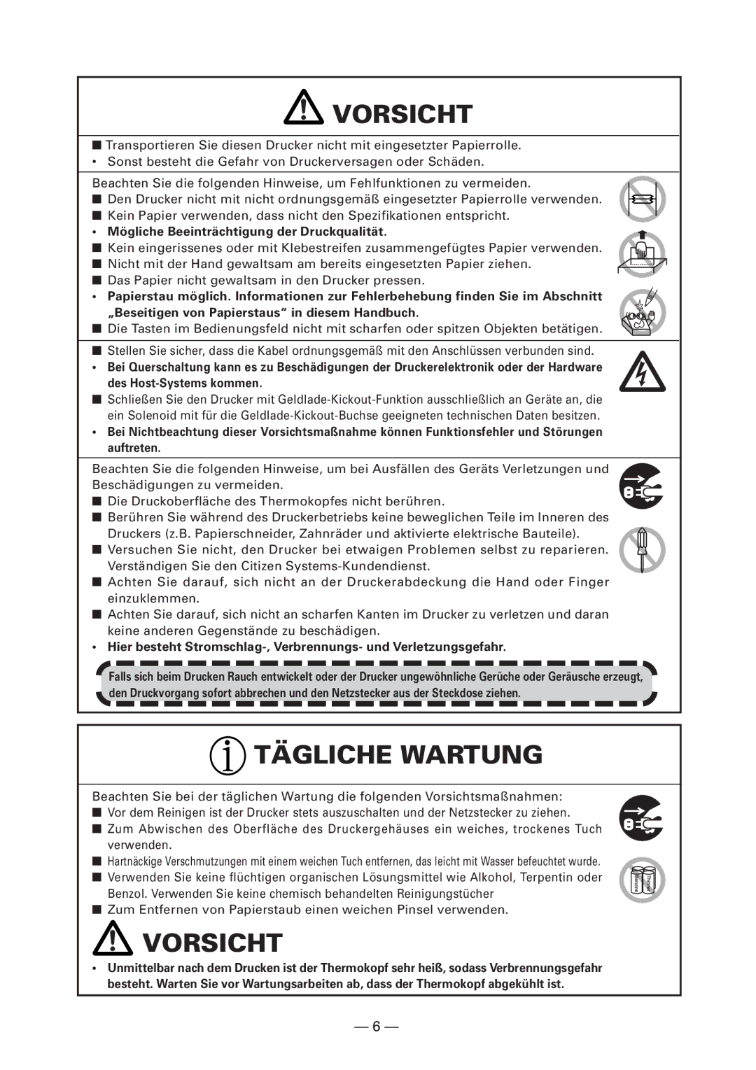 Citizen CT-S4000DC user manual Tägliche Wartung 