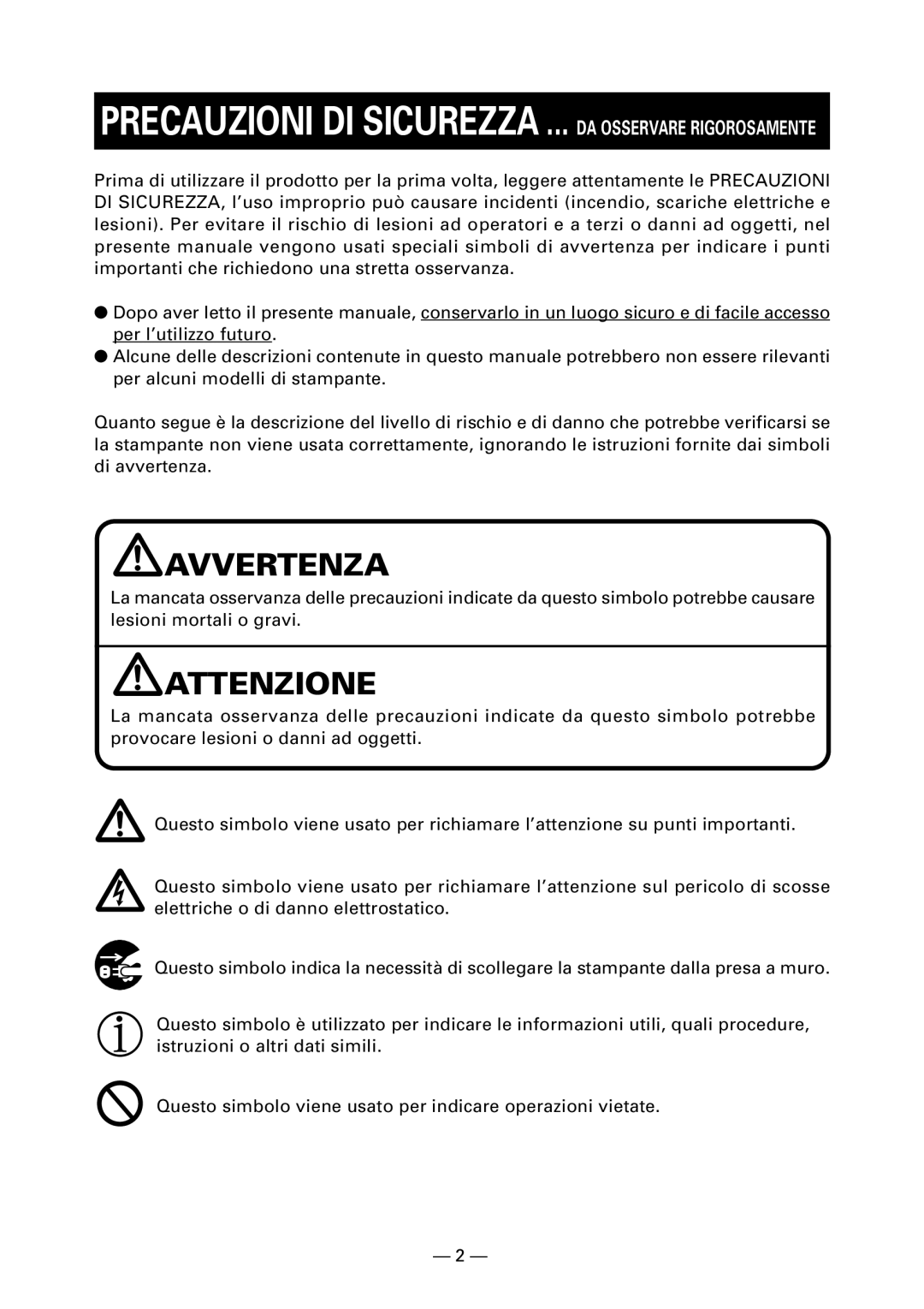 Citizen CT-S4000DC user manual Avvertenza, Attenzione 