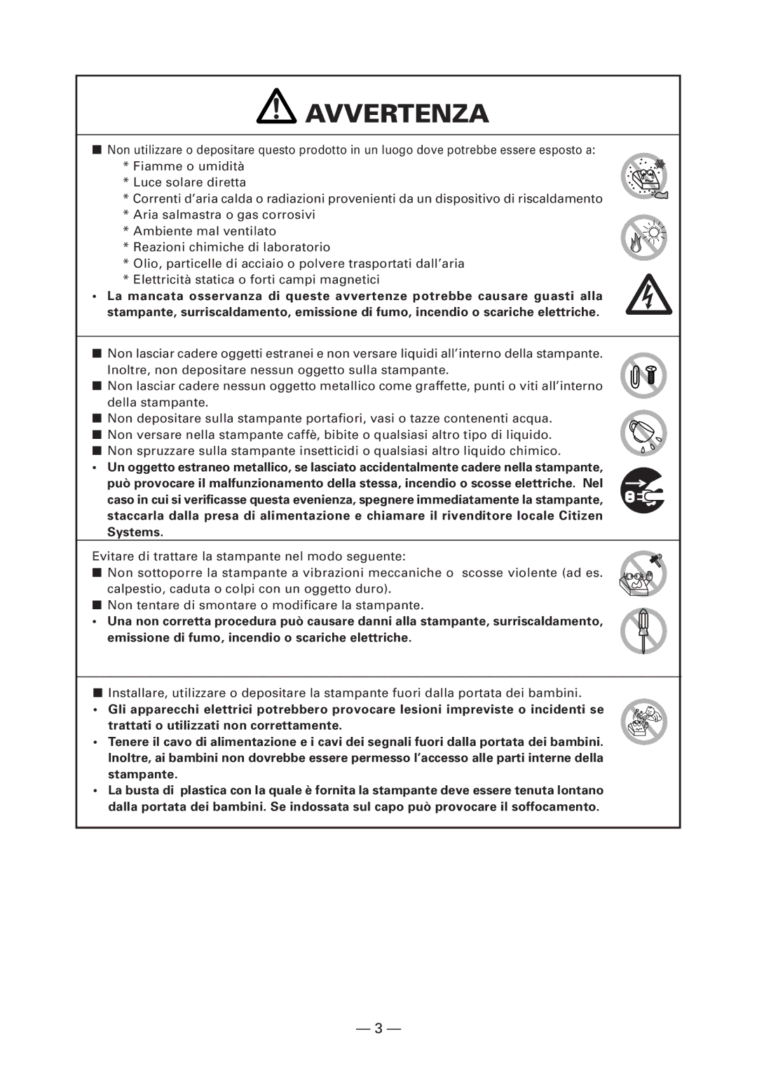 Citizen CT-S4000DC user manual Avvertenza 