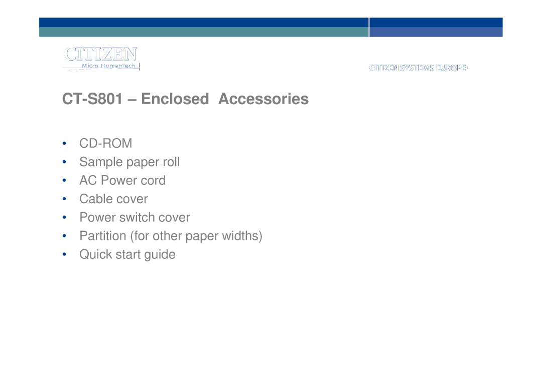 Citizen manual CT-S801 Enclosed Accessories, Cd-Rom 