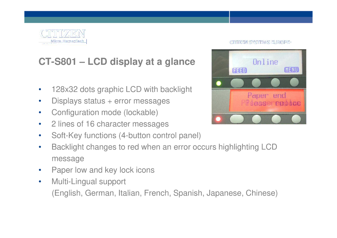 Citizen manual CT-S801 LCD display at a glance 