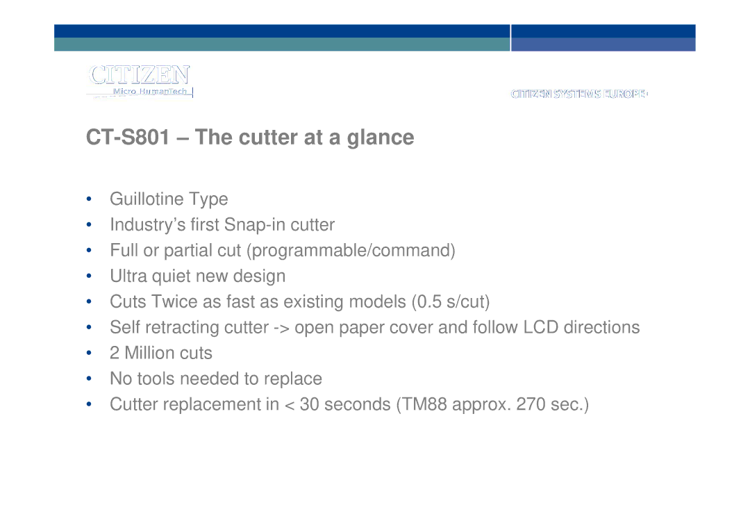 Citizen manual CT-S801 The cutter at a glance 