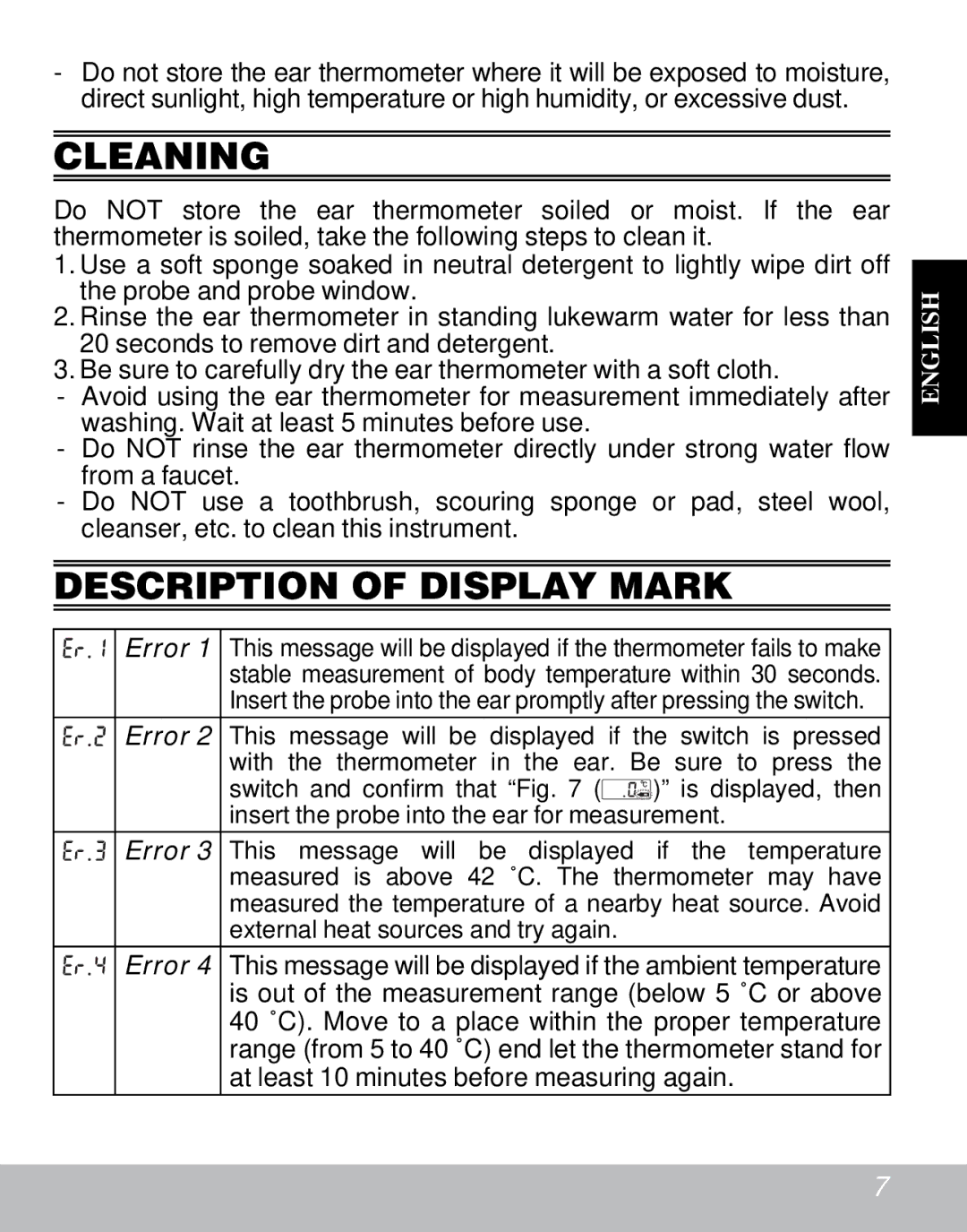 Citizen CT810 instruction manual Cleaning, Description of Display Mark 