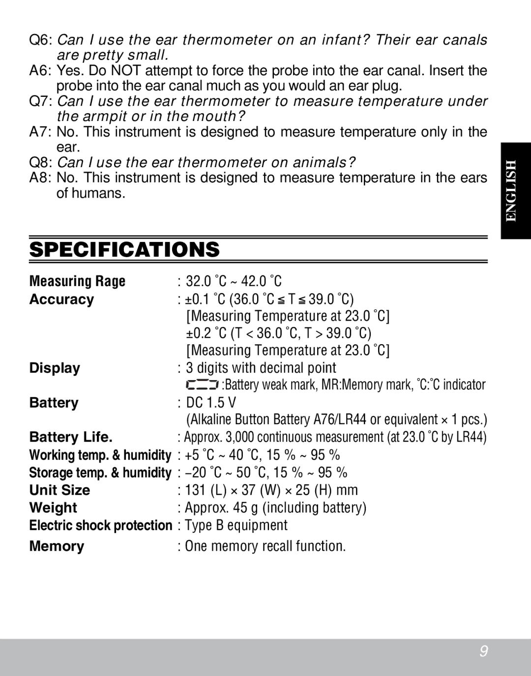 Citizen CT810 instruction manual Specifications, Accuracy 