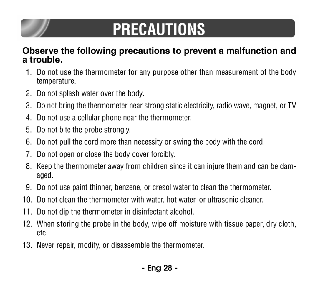 Citizen CT915 instruction manual Precautions 