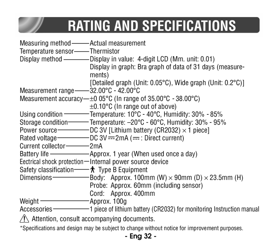 Citizen CT915 instruction manual Rating and Specifications 