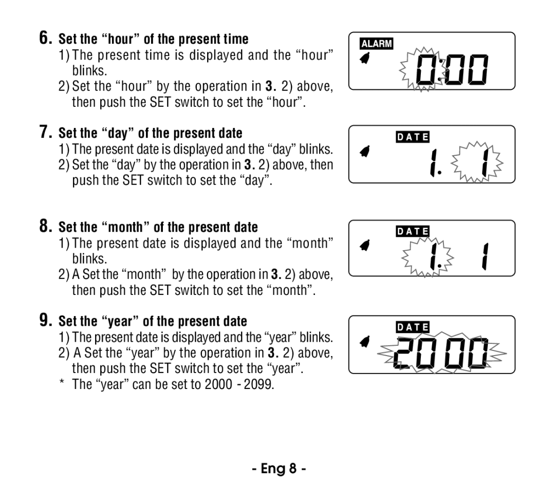 Citizen CT915 Set the hour of the present time, Set the day of the present date, Set the month of the present date 