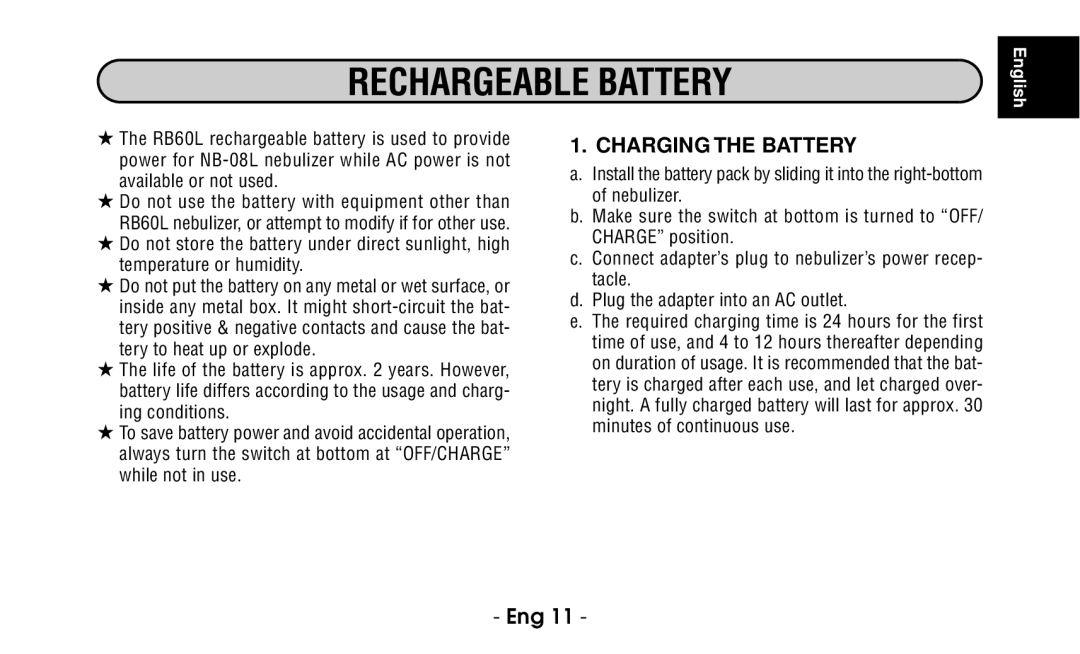 Citizen CUN60 instruction manual Rechargeable Battery, Charging the Battery 