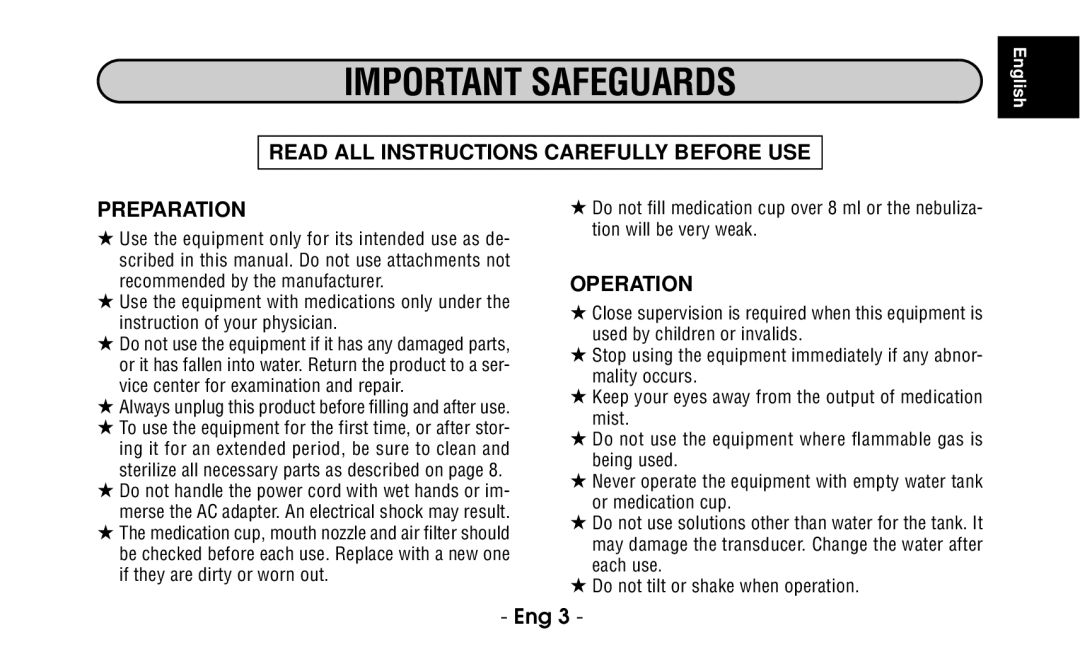 Citizen CUN60 instruction manual Important Safeguards, Read ALL Instructions Carefully Before USE, Preparation, Operation 