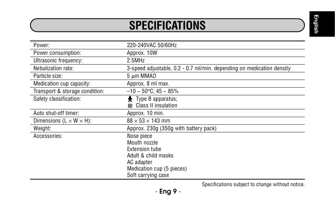 Citizen CUN60 instruction manual Specifications 