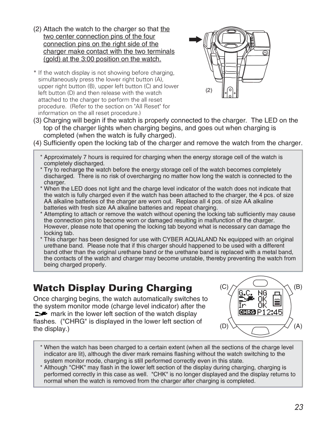 Citizen D710/D716 instruction manual Watch Display During Charging 