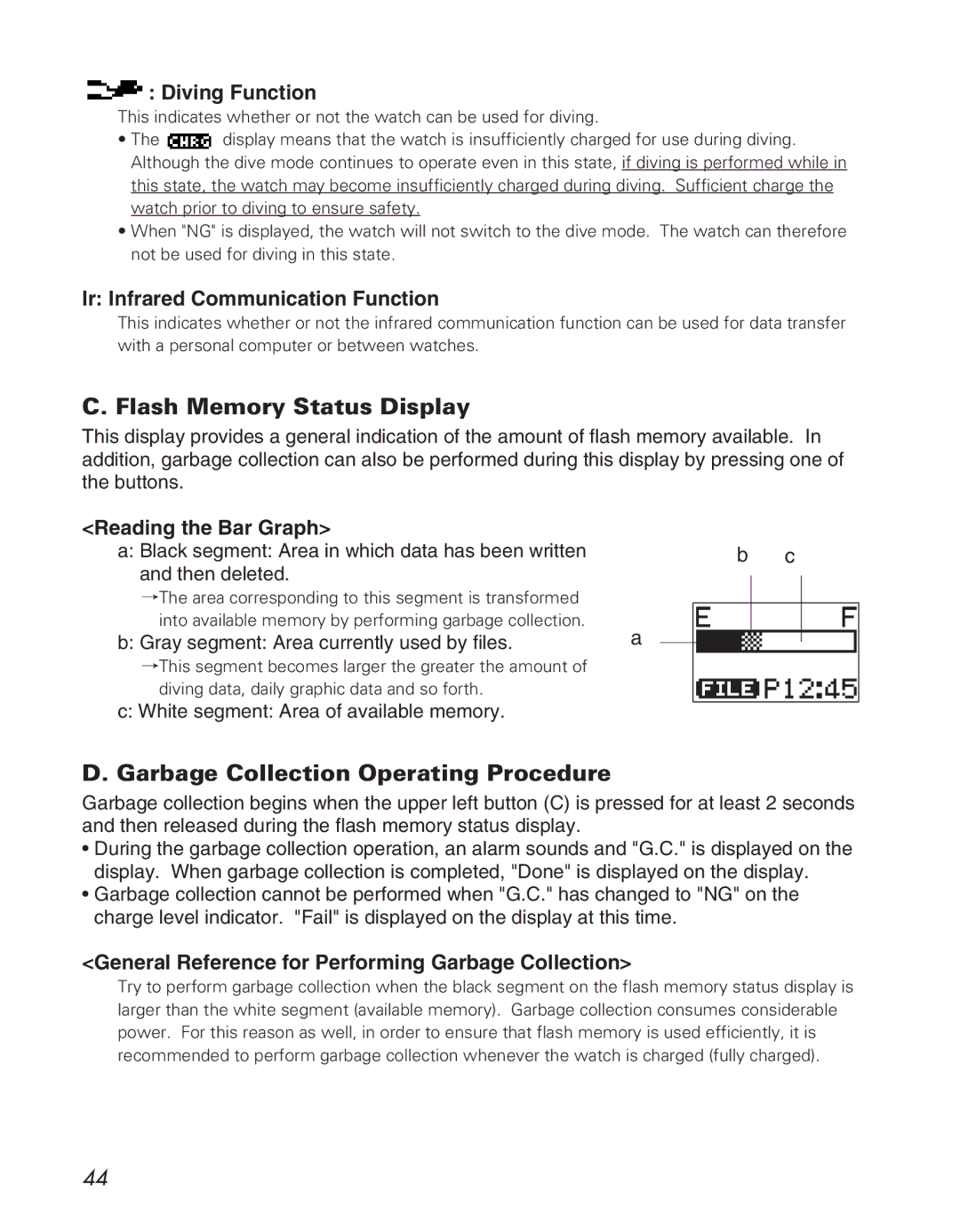 Citizen D710/D716 instruction manual Flash Memory Status Display, Garbage Collection Operating Procedure 