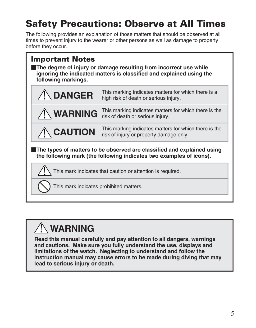 Citizen D710/D716 instruction manual Safety Precautions Observe at All Times, Important Notes 