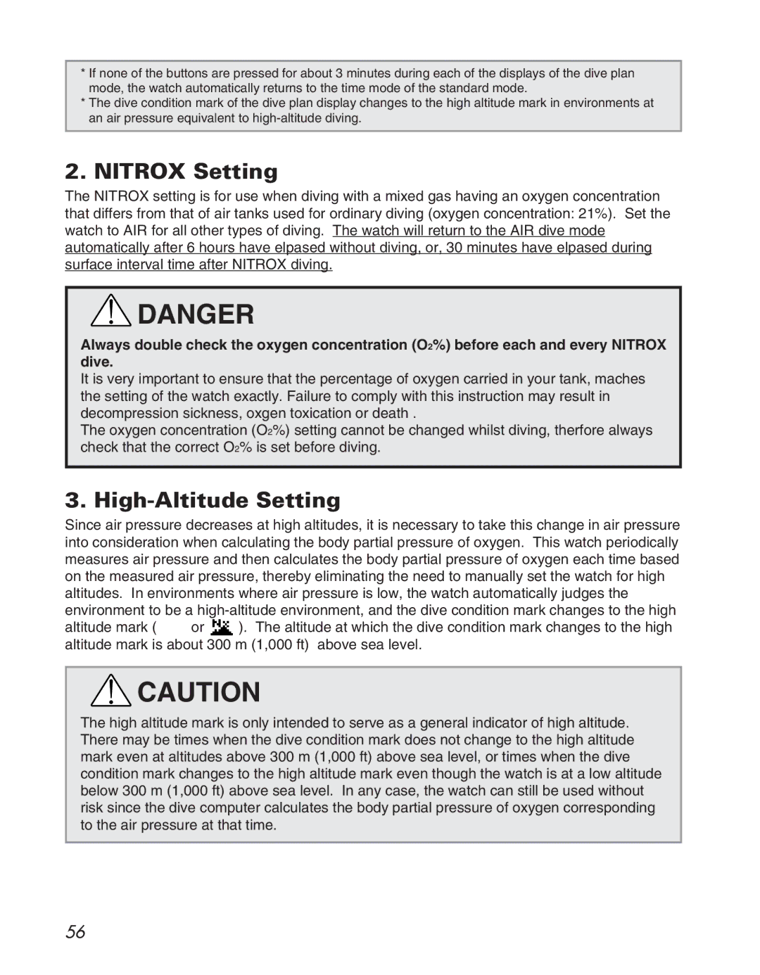 Citizen D710/D716 instruction manual Nitrox Setting, High-Altitude Setting 