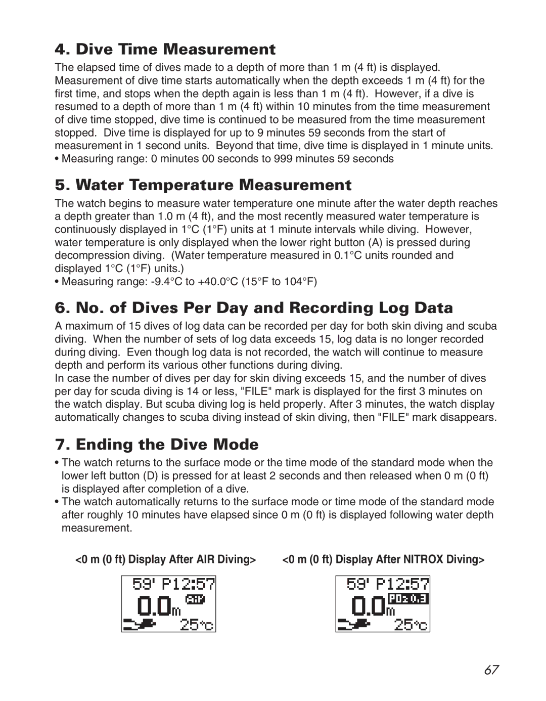 Citizen D710/D716 Dive Time Measurement, Water Temperature Measurement, No. of Dives Per Day and Recording Log Data 