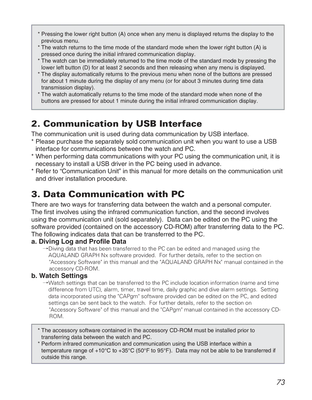 Citizen D710/D716 Communication by USB Interface, Data Communication with PC, Diving Log and Profile Data, Watch Settings 