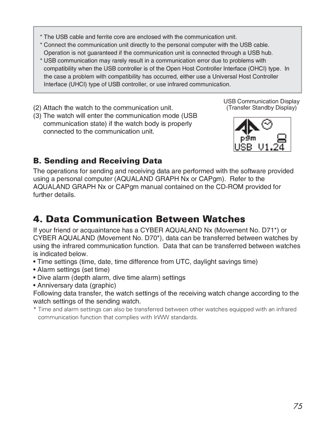 Citizen D710/D716 instruction manual Data Communication Between Watches, Sending and Receiving Data 