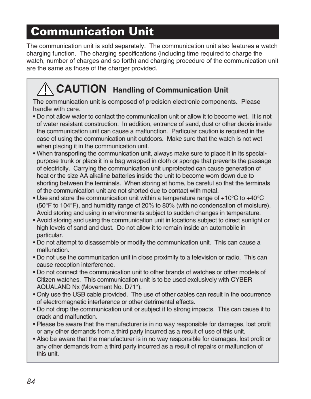 Citizen D710/D716 instruction manual Communication Unit 