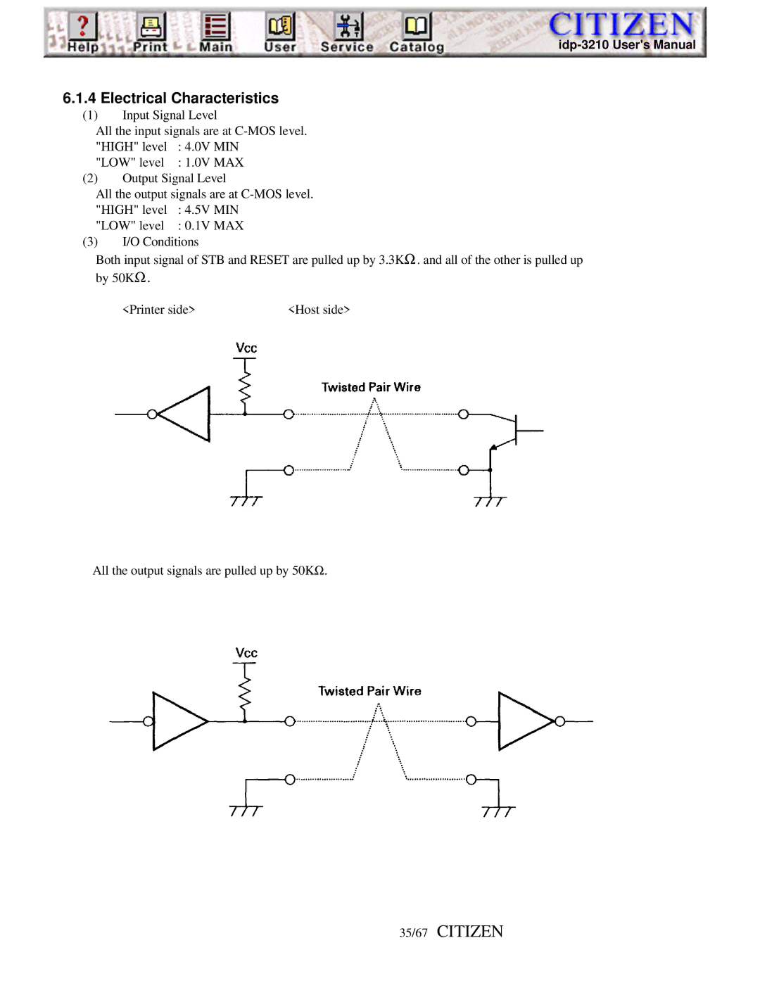 Citizen Line Thermal Printer, iDP-3210 user manual 35/67 Citizen, Electrical Characteristics 