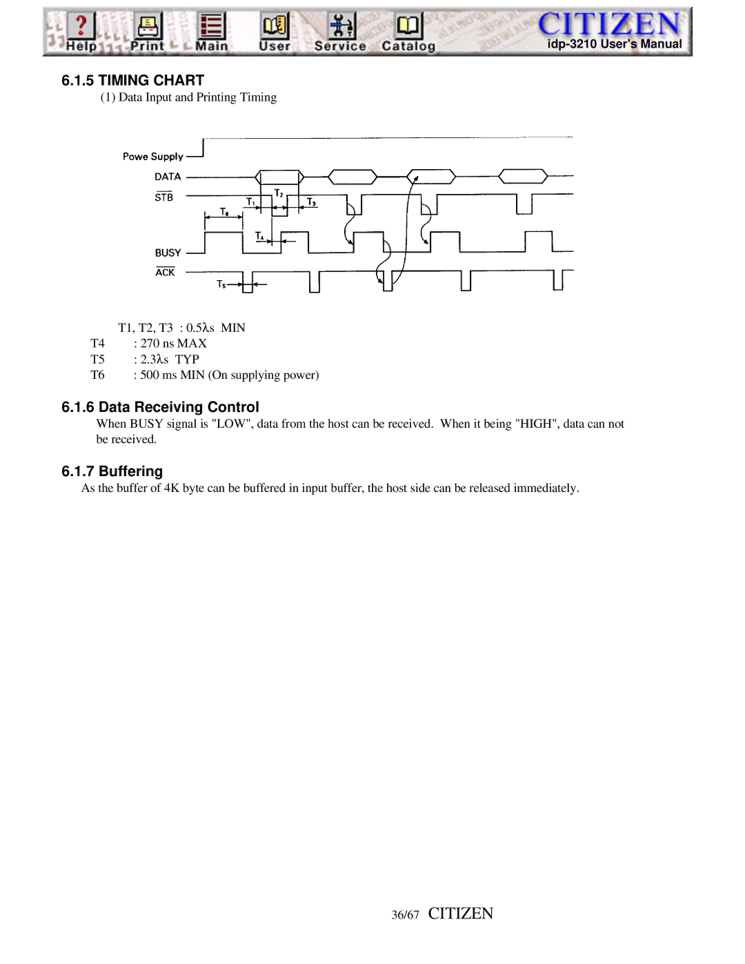 Citizen iDP-3210, Line Thermal Printer user manual 36/67 Citizen, Timing Chart 