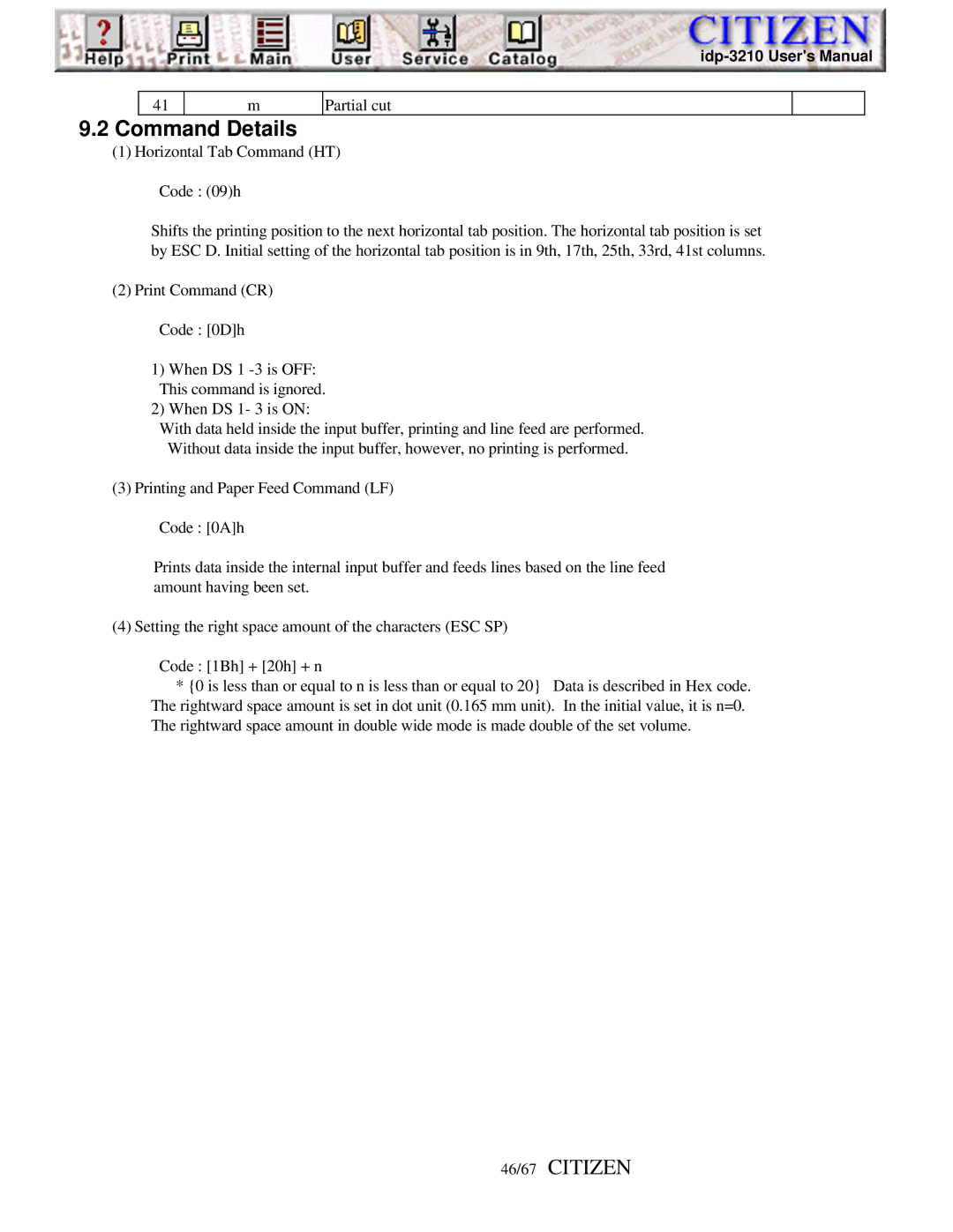 Citizen iDP-3210, Line Thermal Printer user manual Command Details, 46/67 Citizen 