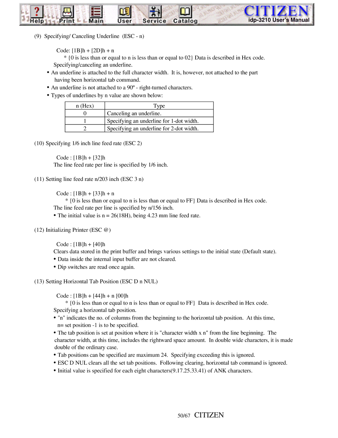 Citizen iDP-3210, Line Thermal Printer user manual 50/67 Citizen 