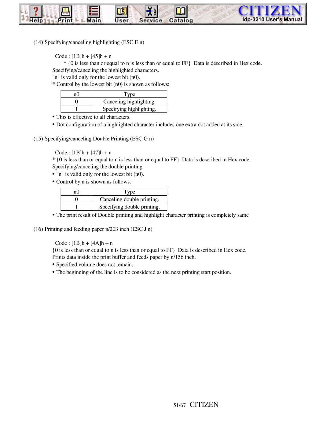 Citizen Line Thermal Printer, iDP-3210 user manual 51/67 Citizen 