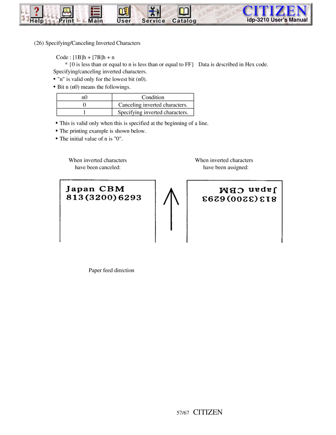 Citizen Line Thermal Printer, iDP-3210 user manual 57/67 Citizen 