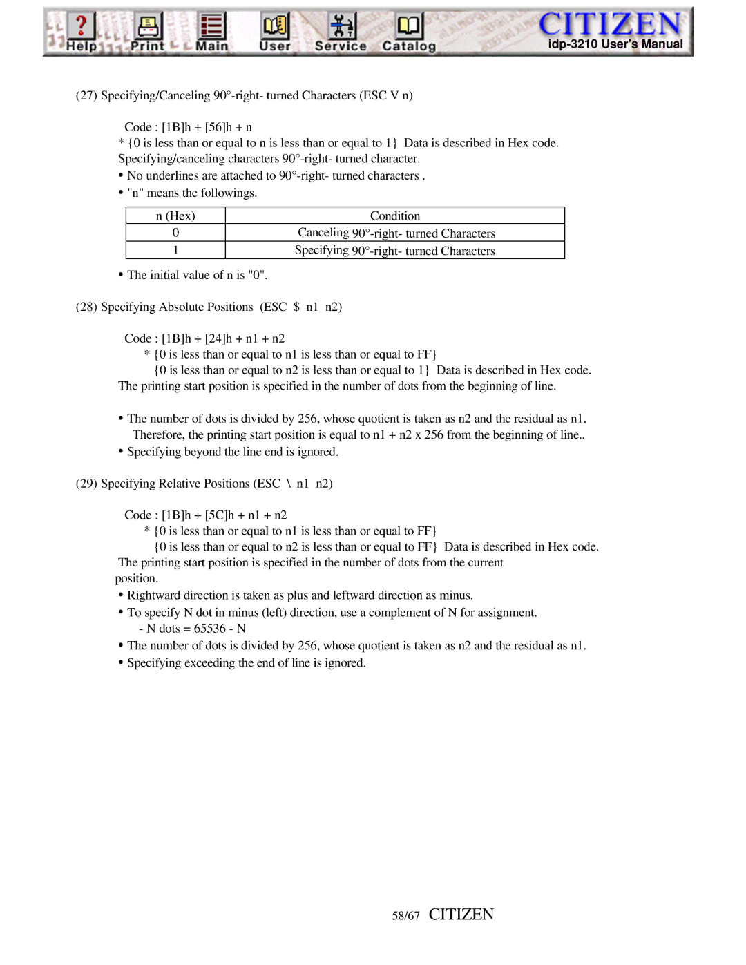 Citizen iDP-3210, Line Thermal Printer user manual 58/67 Citizen 