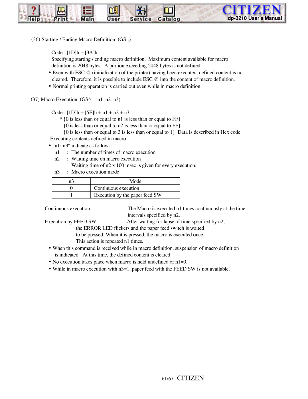 Citizen Line Thermal Printer, iDP-3210 user manual 61/67 Citizen 